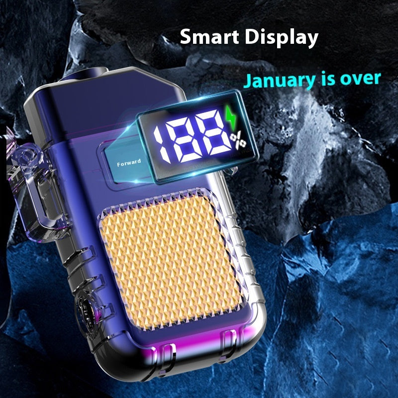 A multicolor lighter with keychain flashlight featuring a smart display.