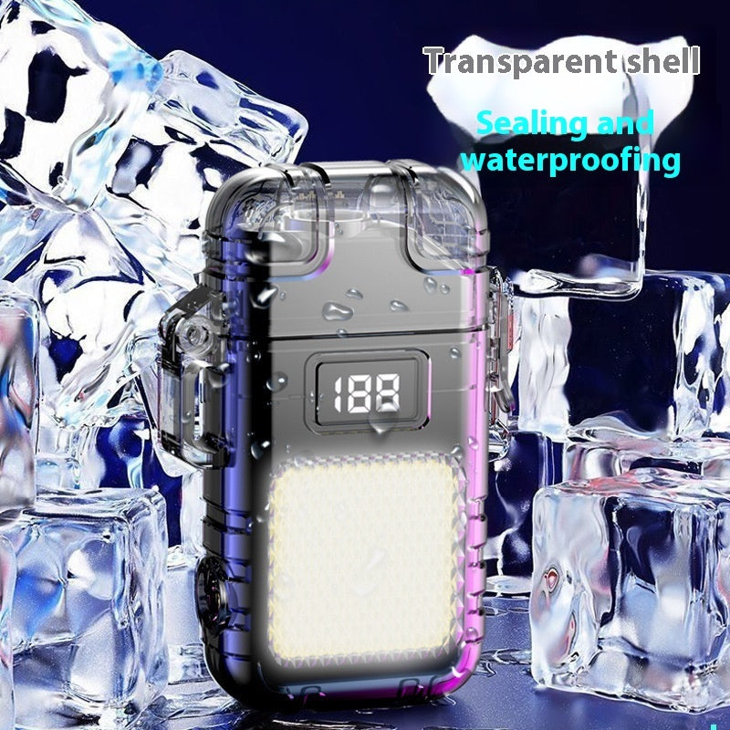 A multicolor lighter with keychain flashlight featuring a smart display.