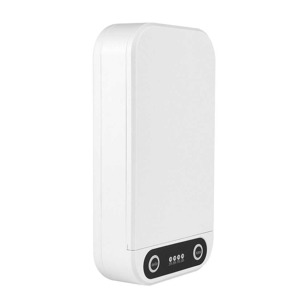 A white mobile phone disinfection box with a USB port on the front.