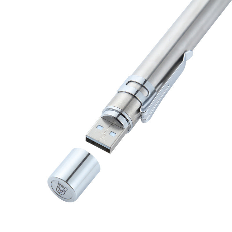Metallic pen Flashlight with USB connector.