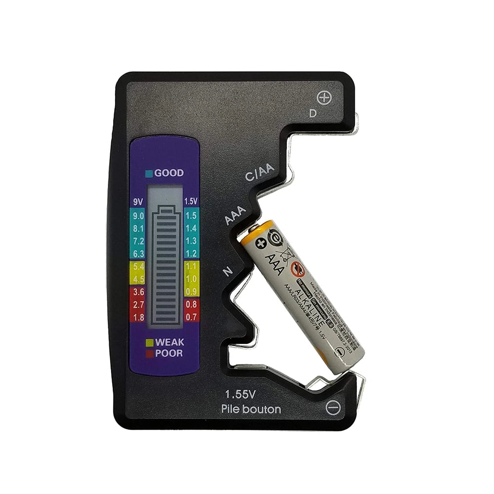 Multimeter with battery testing feature on a white background
