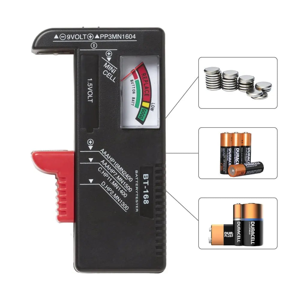 Battery tester with battery icons on a white background
