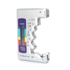 Battery tester with digital display on a white background