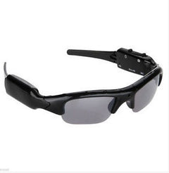 Black sunglasses with a camera attachment.