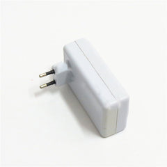 Electronic white mouse repeller with a house icon and a illustration of a mouse being deterred.