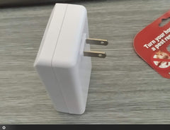 Electronic white mouse repeller with a house icon and a illustration of a mouse being deterred.