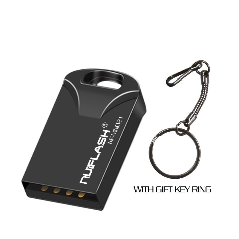 A mini size USB flash drive with black and silver color scheme.