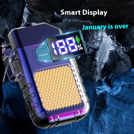 A multicolor lighter with keychain flashlight featuring a smart display.