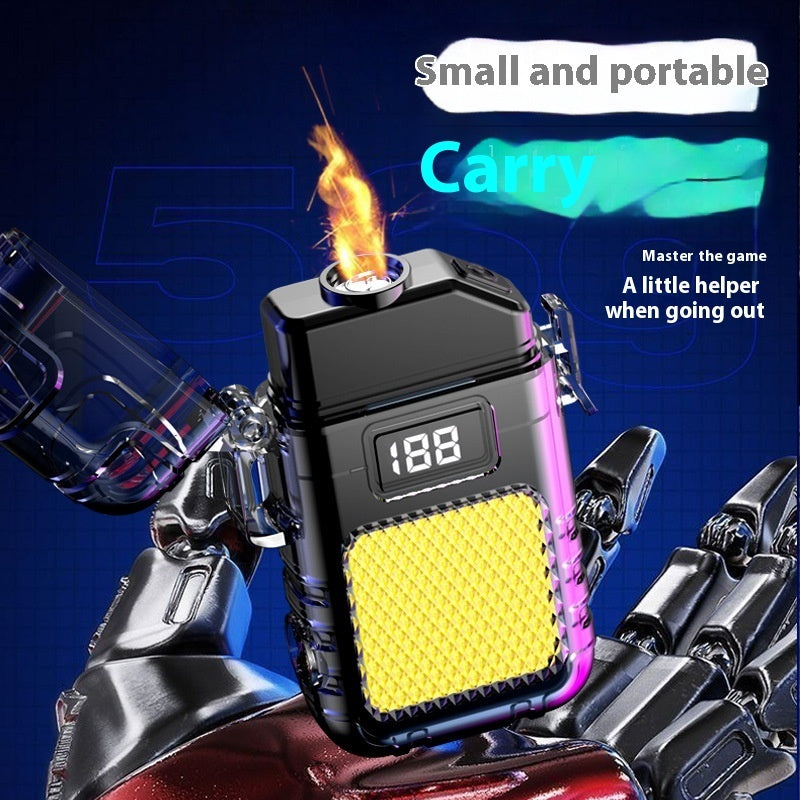 A multicolor lighter with keychain flashlight featuring a smart display.