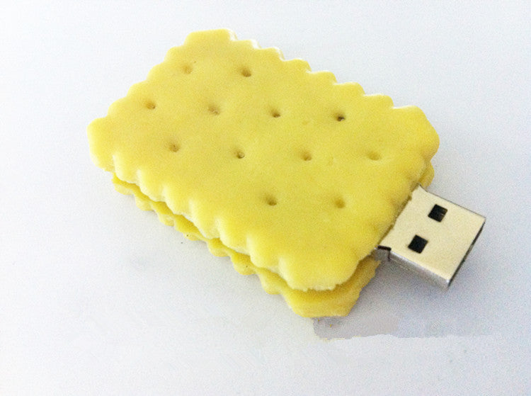 A USB flash drive designed to look like a sandwich cookie.