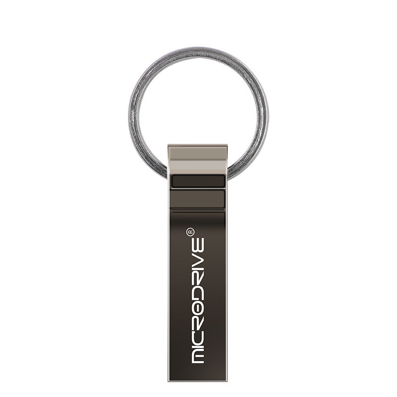 Black USB flash drives with keyring attachments.