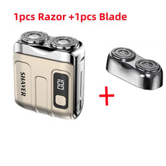 Shaver with digital display and additional blade on a white background