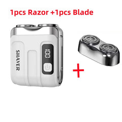Electric shaver with digital display and additional blade on a white background