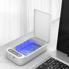 A white mobile phone disinfection box with a USB port on the front.