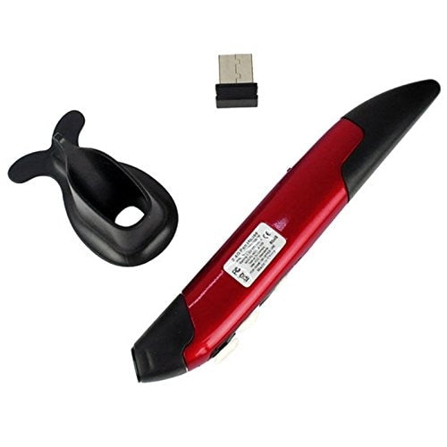 Red and black electronic device with a USB adapter on a white background