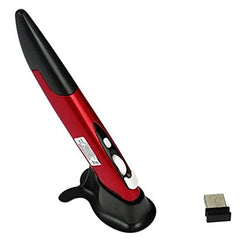 Red and black electronic device with a USB receiver on a white background