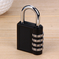 A black combination padlock made of zinc alloy, with a numeric keypad and a shiny metal shackle.