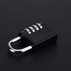 A black combination padlock made of zinc alloy, with a numeric keypad and a shiny metal shackle.