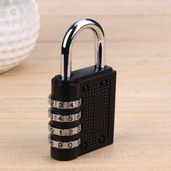A black combination padlock made of zinc alloy, with a numeric keypad and a shiny metal shackle.