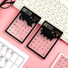 Stylish solar calculators with transparent touch screen with a cat design.