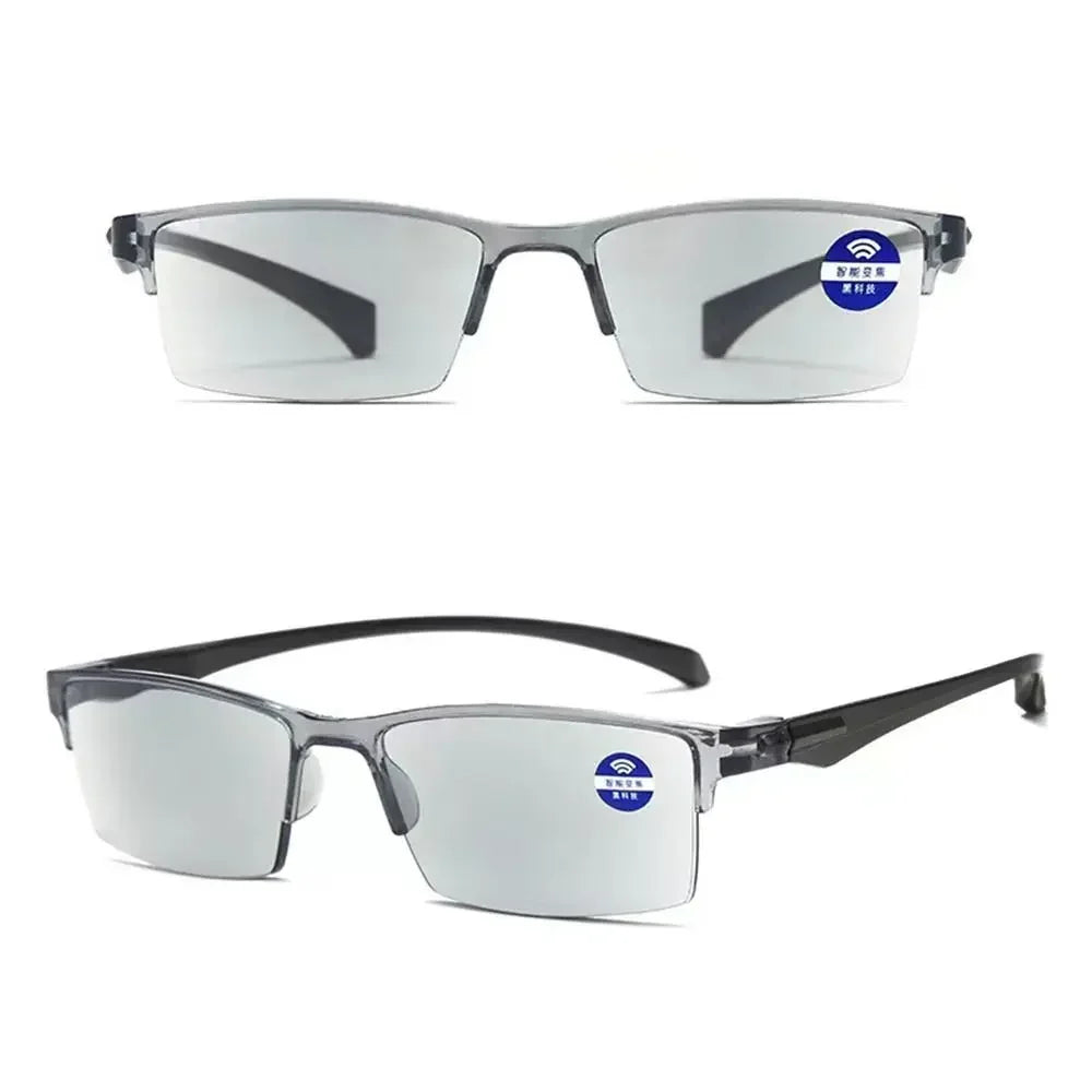 Two pairs of glasses with labels on a white background