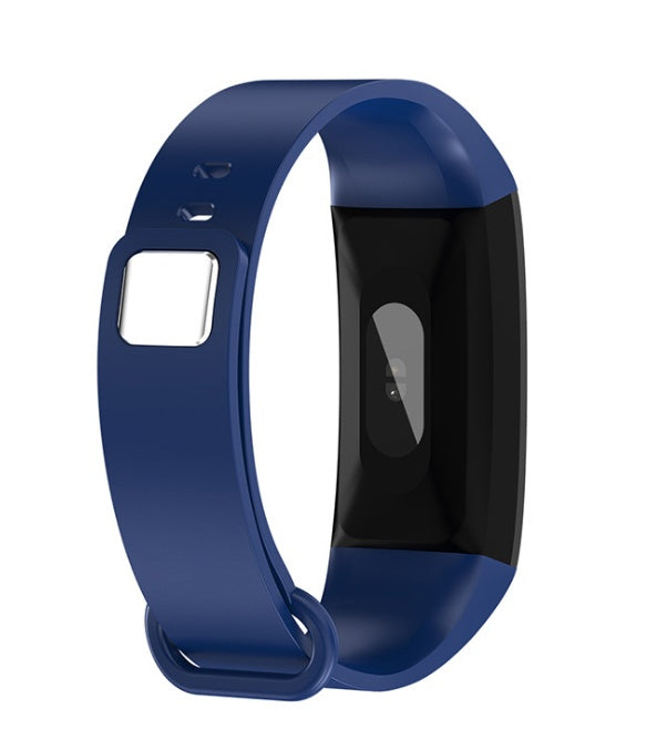 A blue smart bracelet.