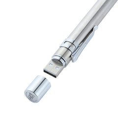Metallic pen Flashlight with USB connector.