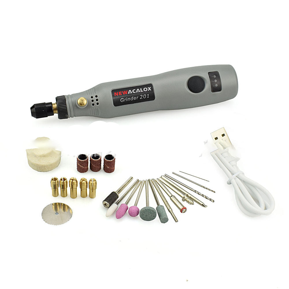 Three USB charging electric grinders in green, gray, and red color, displayed vertically.