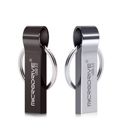 USB flash drives with keyring attachments.