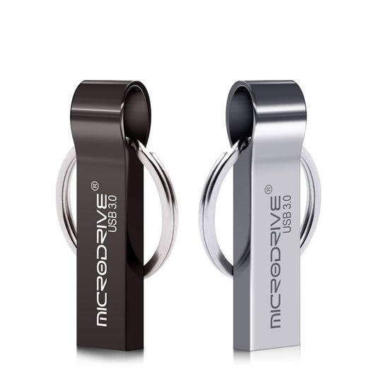 USB flash drives with keyring attachments.