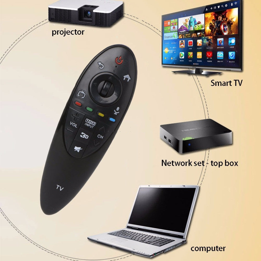 A person holding a black universal remote control.