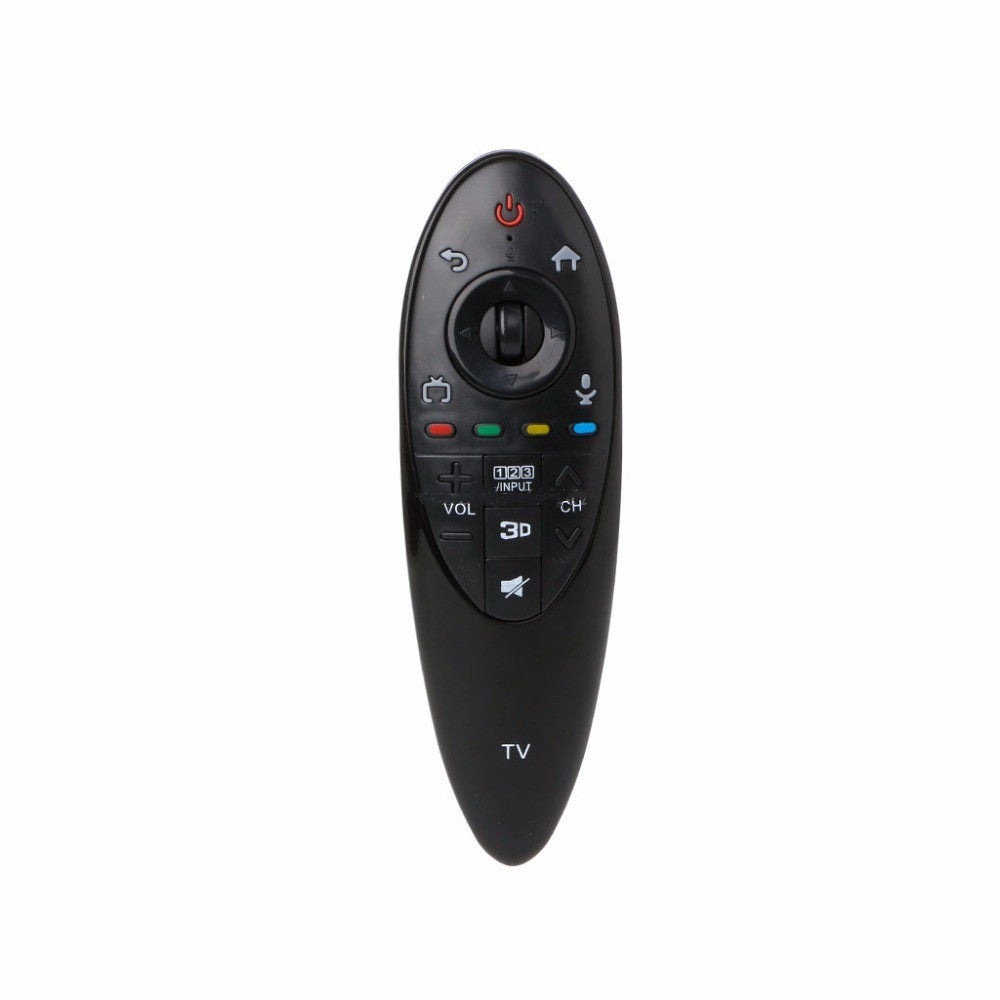 A person holding a black universal remote control.