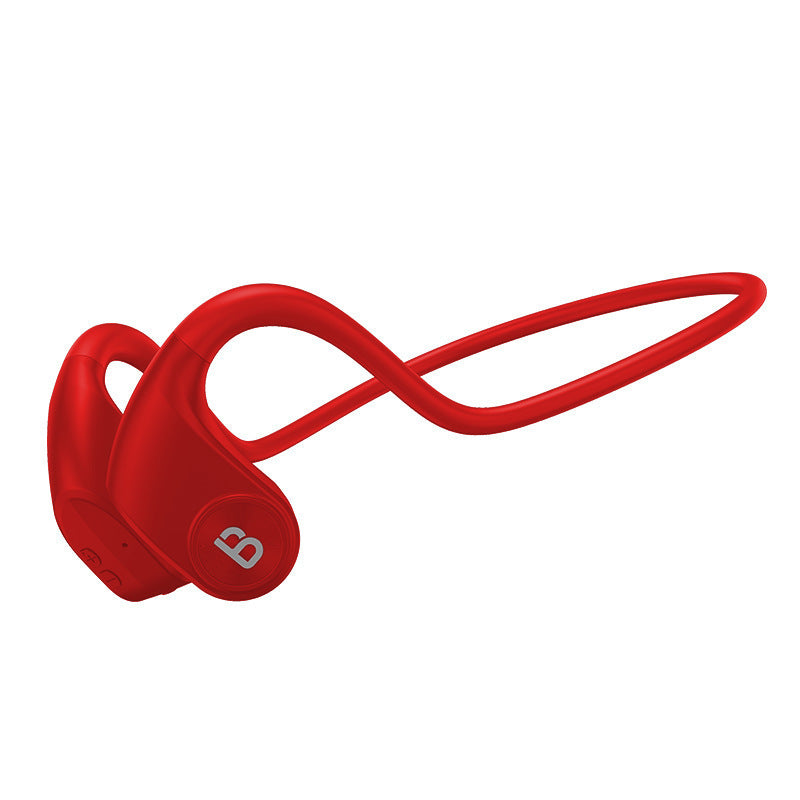 Red wireless earbuds.